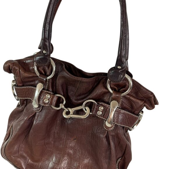 B. Makowsky Genuine Leather Boho Tote Bag Brown | Silver Hardware | Preowned - Picture 2 of 16